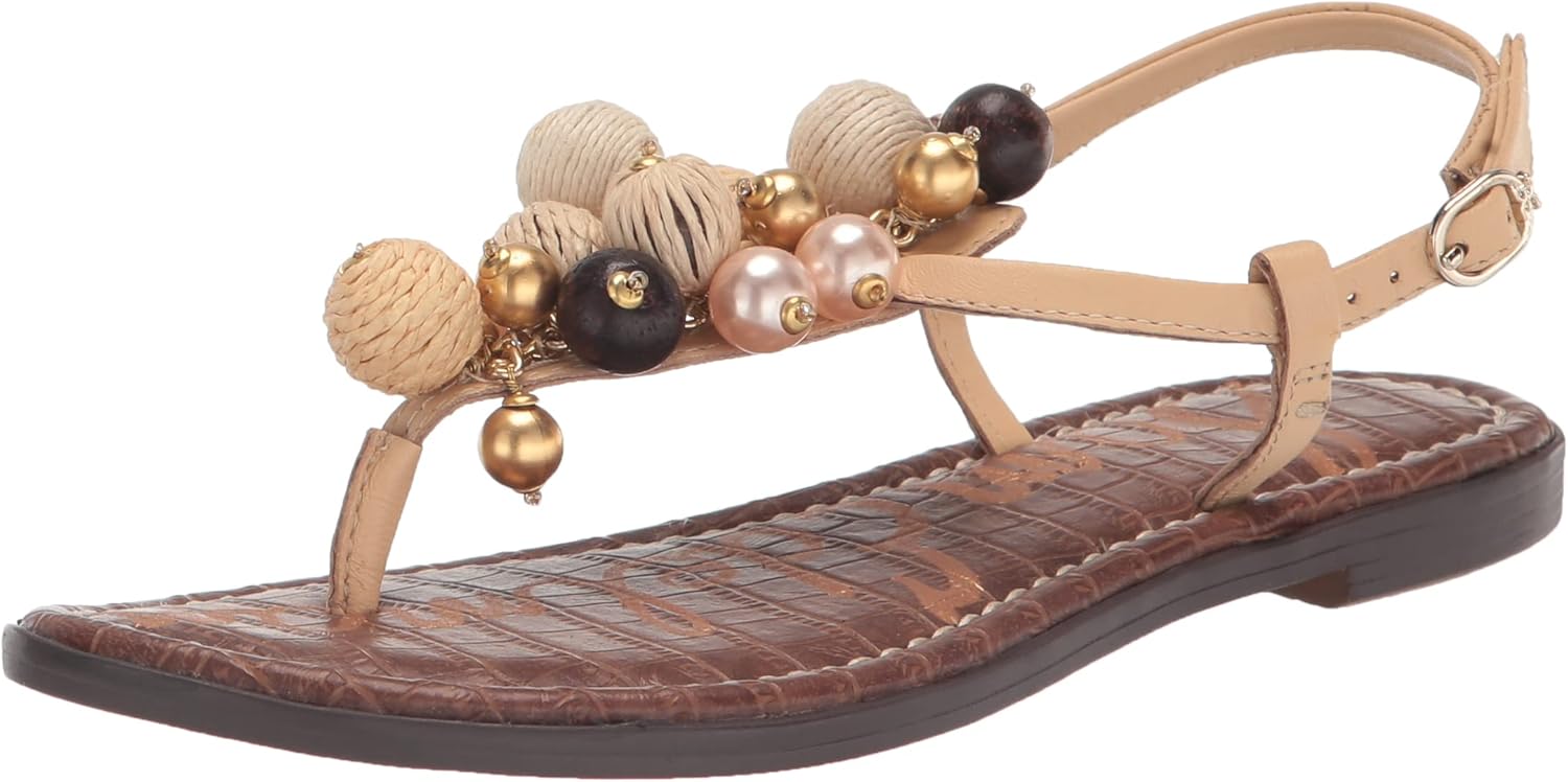 Sam Edelman Women's Gretta Beaded T-Strap Slingback Flat Sandals